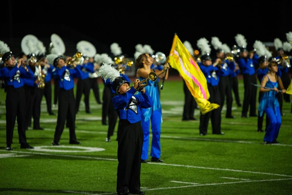 Student Marching Band performers at Band Night 2021